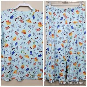Cuddl Duds 2 Piece Pajama Lounge Set SZ S Summer Bicycle Beachy Graphic Print